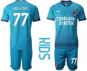 Wholesale Cheap Youth 2020-2021 club AC milan away 77 blue Soccer Jerseys