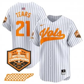 Men\'s Tennessee Volunteers #21 Kavares Tears White Pinstripe 2024 Champions Vapor Limited Stitched Jersey