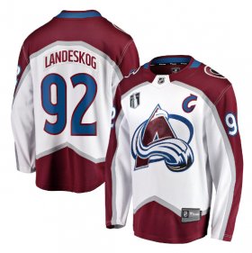 Wholesale Cheap Men\'s Colorado Avalanche #92 Gabriel Landeskog White 2022 Stanley Cup Final Patch Stitched Jersey