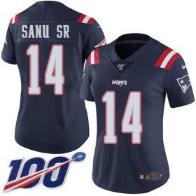 Wholesale Cheap Nike Patriots #14 Mohamed Sanu Sr Navy Blue Women\'s Stitched NFL Limited Rush 100th Season Jersey