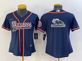 Wholesale Cheap Youth Denver Broncos Navy Team Big Logo With Patch Cool Base Stitched Baseball Jersey