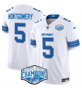 Cheap Men\'s Detroit Lions #5 David Montgomery White 2024 NFC North Champions F.U.S.E. Vapor Limited Stitched Jersey