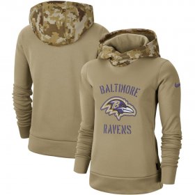 Wholesale Cheap Women\'s Baltimore Ravens Nike Khaki 2019 Salute to Service Therma Pullover Hoodie