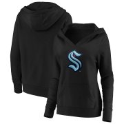 Wholesale Cheap Seattle Kraken Women's Primary Logo V-Neck Pullover Hoodie Black