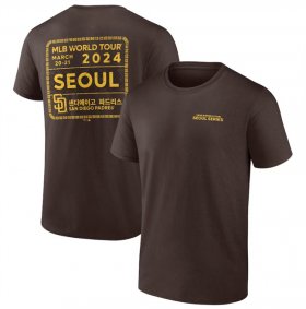 Cheap Men\'s San Diego Padres Brown 2024 World Tour Seoul Series Stamp T-Shirt