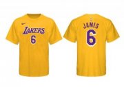 Wholesale Cheap Men's Yellow Los Angeles Lakers #6 LeBron James Basketball T-Shirt