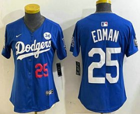 Cheap Women\'s Los Angeles Dodgers #25 Tommy Edman Number Blue 2024 World Series With Fernando 34 Fashion Limited Stitched Jersey