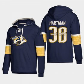 Wholesale Cheap Nashville Predators #38 Ryan Hartman Navy adidas Lace-Up Pullover Hoodie