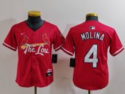 Youth St Louis Cardinals #4 Yadier Molina Red 2024 City Connect Stitched Baseball Jersey