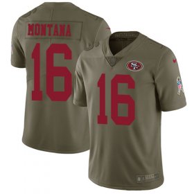 Wholesale Cheap Nike 49ers #16 Joe Montana Olive Men\'s Stitched NFL Limited 2017 Salute to Service Jersey