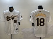 Cheap Men's Los Angeles Dodgers #18 Yoshinobu Yamamoto White Gold Home Limited Stitched Baseball Jersey