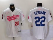 Cheap Men's Los Angeles Dodgers #22 Clayton Kershaw White Pink Vin & Kobe Patch Stitched Baseball Jerseys