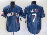 Wholesale Cheap Men's Mexico Baseball #7 Julio Urias 2023 Navy Blue Pinstripe World Baseball Classic Stitched Jersey