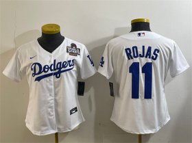 Cheap Women\'s Los Angeles Dodgers #11 Miguel Rojas White 2024 World Series Cool Base Stitched Baseball Jersey(Run Small)