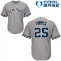 Wholesale Cheap Yankees #25 Gleyber Torres Grey Cool Base Stitched Youth MLB Jersey