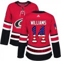 Wholesale Cheap Adidas Hurricanes #14 Justin Williams Red Home Authentic USA Flag Women's Stitched NHL Jersey