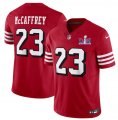 Cheap Men's San Francisco 49ers #23 Christian McCaffrey New Red 2024 F.U.S.E. Super Bowl LVIII Patch Vapor Untouchable Limited Football Stitched Jersey