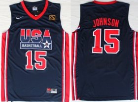 Wholesale Cheap 1992 Olympics Team USA #15 Magic Johnson Navy Blue Swingman Jersey