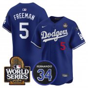 Cheap Men's Los Angeles Dodgers #5 Freddie Freeman Royal 2024 World Series With Fernando Memorial Patch Limited Stitched Baseball Jersey