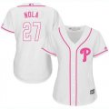 Wholesale Cheap Phillies #27 Aaron Nola White/Pink Fashion Women's Stitched MLB Jersey