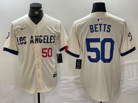 Wholesale Cheap Men\'s Los Angeles Dodgers #50 Mookie Betts Number Cream 2024 City Connect Limited Stitched Jersey