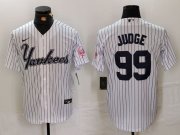 Cheap Men's New York Yankees #99 Aaron Judge White Pinstripe Fashion Cool Base Jersey