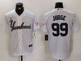 Cheap Men\'s New York Yankees #99 Aaron Judge White Pinstripe Fashion Cool Base Jersey