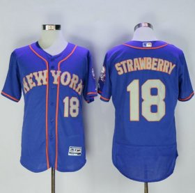 Wholesale Cheap Mets #18 Darryl Strawberry Blue(Grey NO.) Flexbase Authentic Collection Stitched MLB Jersey