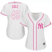 Wholesale Cheap Yankees #45 Gerrit Cole White/Pink Fashion Women's Stitched MLB Jersey