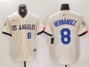 Cheap Men's Los Angeles Dodgers #8 Kike Hernandez Number Cream 2024 City Connect Limited Stitched Jersey