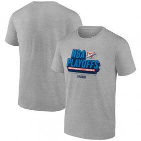 Cheap Men\'s Oklahoma City Thunder Heather Gray 2024 Playoffs Defensive Stance T-Shirt