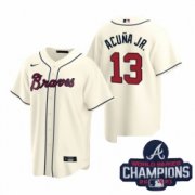 Wholesale Cheap Men Nike Atlanta Braves 13 Ronald Acuna Jr Cream Alternate Stitched Baseball Stitched MLB 2021 Champions Patch Jersey