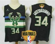 Wholesale Cheap Men's Milwaukee Bucks #34 Giannis Antetokounmpo Black 2021 Finals Patch Brand Jordan Swingman Stitched Jersey