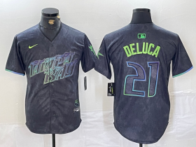 Cheap Men\'s Tampa Bay Rays #21 Jonny DeLuca Charcoal 2024 City Connect Limited Stitched Jersey