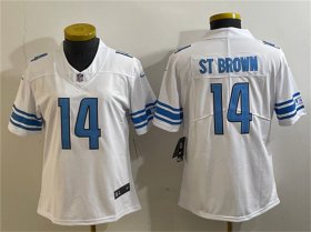 Cheap Women\'s Detroit Lions #14 Amon-Ra St. Brown White Vapor Limited Stitched Football Jersey(Run Smaller)