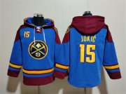 Cheap Men's Denver Nuggets #15 Nikola Jokic Blue Red Lace-Up Pullover Hoodie