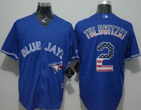 Wholesale Cheap Blue Jays #2 Troy Tulowitzki Blue USA Flag Fashion Stitched MLB Jersey