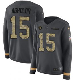 Wholesale Cheap Nike Raiders #15 Nelson Agholor Anthracite Salute to Service Women\'s Stitched NFL Limited Therma Long Sleeve Jersey