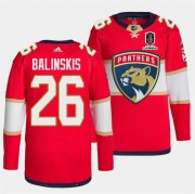 Cheap Men's Florida Panthers #26 Uvis Balinskis Red Home 2024 Stanley Cup Champions Stitched Jersey