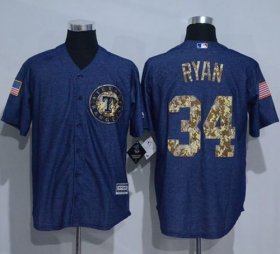 Wholesale Cheap Rangers #34 Nolan Ryan Denim Blue Salute to Service Stitched MLB Jersey