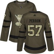 Wholesale Cheap Adidas Blues #57 David Perron Green Salute to Service Women's Stitched NHL Jersey