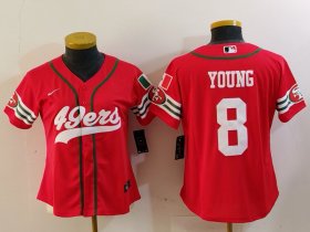 Women\'s San Francisco 49ers #8 Steve Young Red Mexico Cool Base Stitched Baseball Jersey