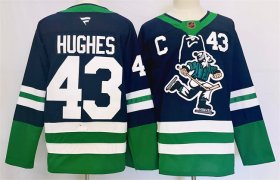 Cheap Men\'s Vancouver Canucks #43 Quinn Hughes Navy 2024 Reverse Retro Stitched Jersey