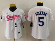 Cheap Womens Los Angeles Dodgers #5 Freddie Freeman White Pink With Patch Limited Stitched Jersey