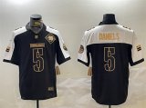 Cheap Men's Washington Commanders #5 Jayden Daniels Black Gold 2024 F.U.S.E. 90th Anniversary Vapor Limited Stitched Football Jersey