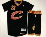 Wholesale Cheap Men's Cleveland Cavaliers #23 LeBron James Revolution 30 Swingman 2015-16 New Black Short-Sleeved Jersey(With-Shorts)