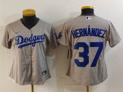 Women's Los Angeles Dodgers #37 Teoscar Hernandez Grey Cool Base Stitched Jersey