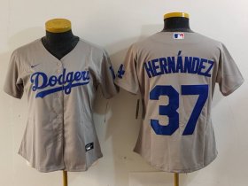 Women\'s Los Angeles Dodgers #37 Teoscar Hernandez Grey Cool Base Stitched Jersey