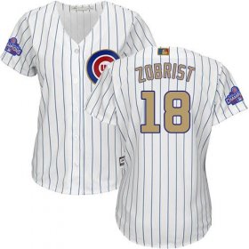 Wholesale Cheap Cubs #18 Ben Zobrist White(Blue Strip) 2017 Gold Program Cool Base Women\'s Stitched MLB Jersey