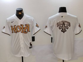 Cheap Men\'s New Orleans Saints Blank White Nola Baseball Jerseys